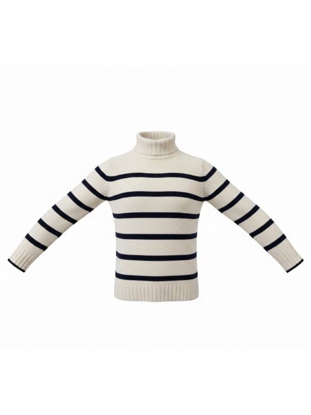 J.Crew Womens Ivory & Navy Merino Striped Turtleneck Sweater Warm Knit Sz XS